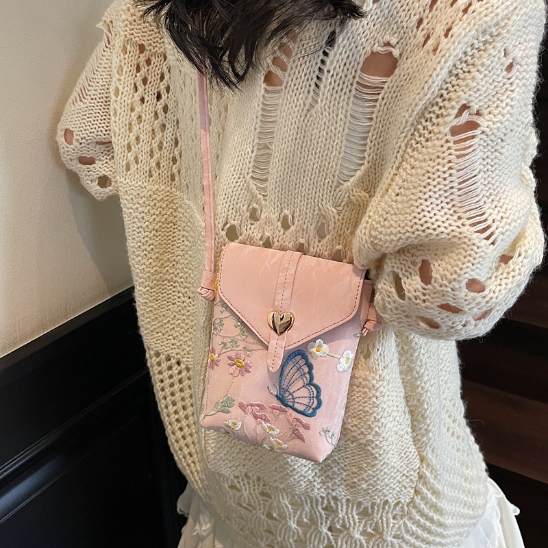 Cross-border women's bags 2025 New Style New Chinese-style mobile phone bag, embroidered single-shoulder bag, niche crossbody bag, lightweight coin purse Specification drawing