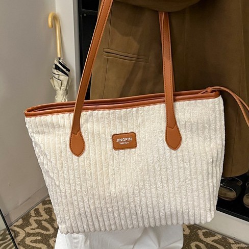 Corduroy large-capacity versatile 2024 winter new, niche and simple work commute hand-held shoulder tote bag for women details Picture