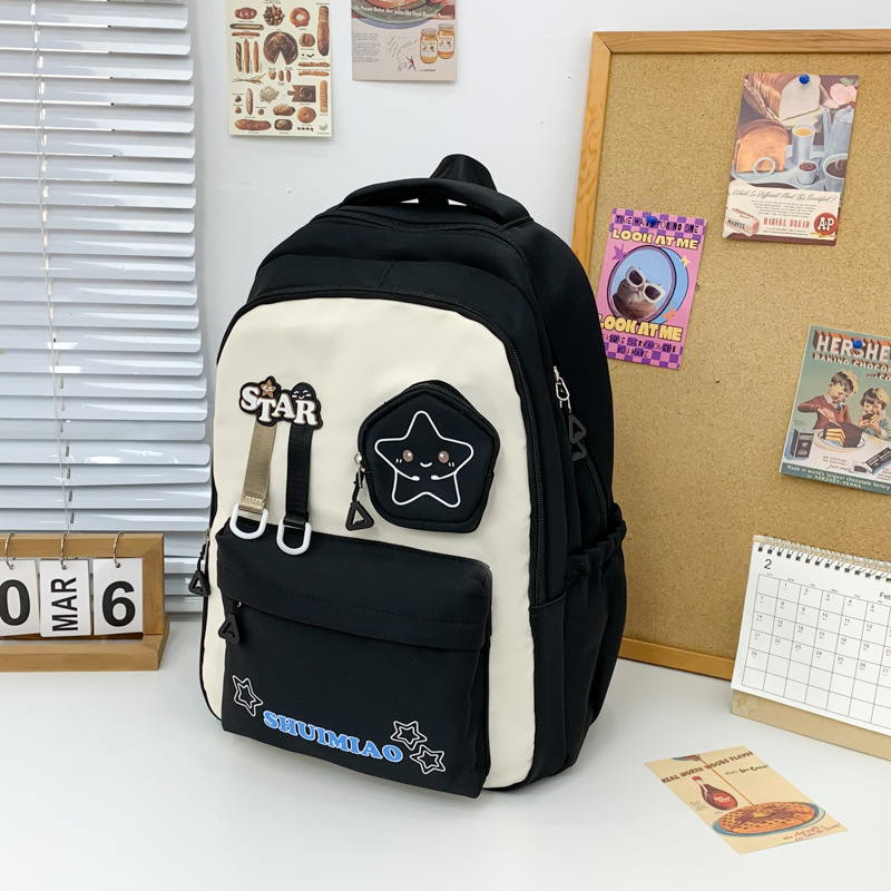Cute star girl schoolbag, fresh and sweet girl, high school student on both shoulders, junior high school student bag, large-capacity travel backpack details Picture