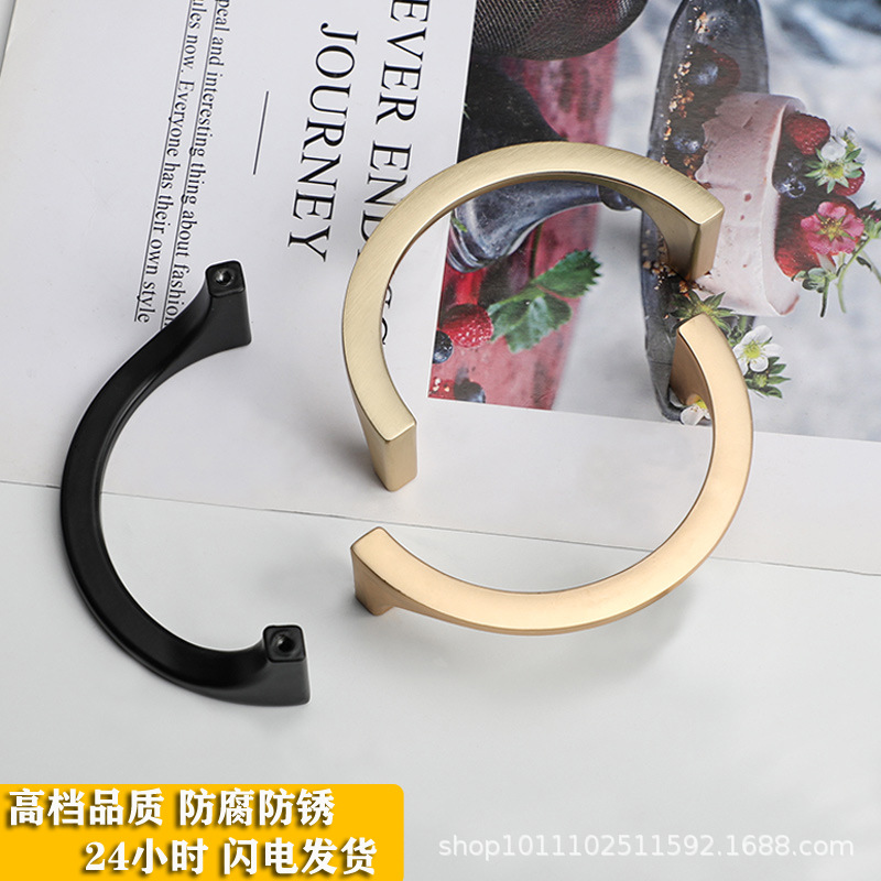 Golden modern light luxury cabinet door handle, solid zinc alloy cabinet drawer, wardrobe, shoe cabinet, Northern European style minimalist handle Specification drawing
