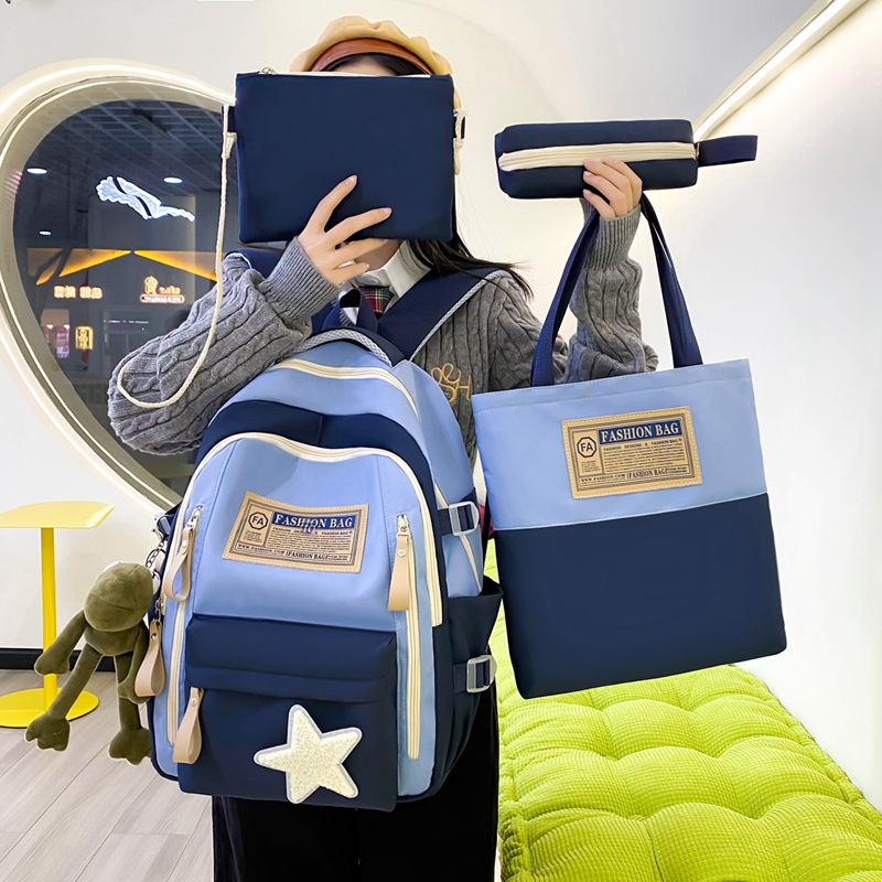 New high-capacity schoolbags for middle and high school students, fashionable and casual color-blocking backpacks for women, and university backpacks for cross-border wholesale full figure