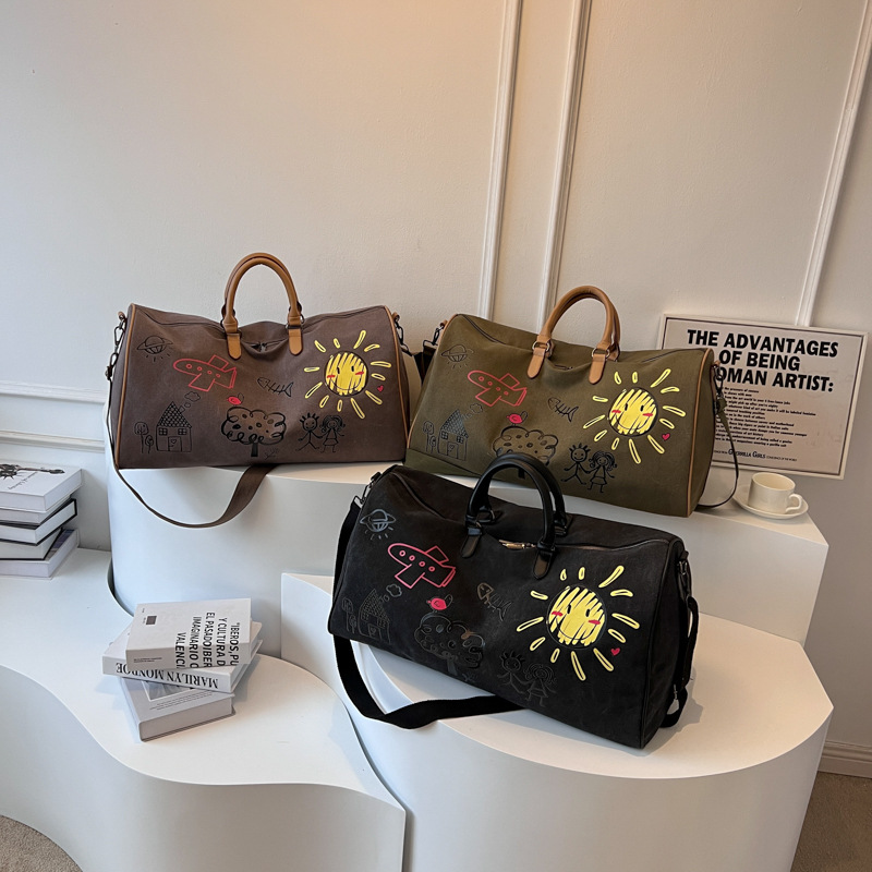 Cross-border neutral large-capacity travel bag, women's luggage bag, casual canvas single-shoulder crossbody travel bag, lightweight handbag Specification drawing