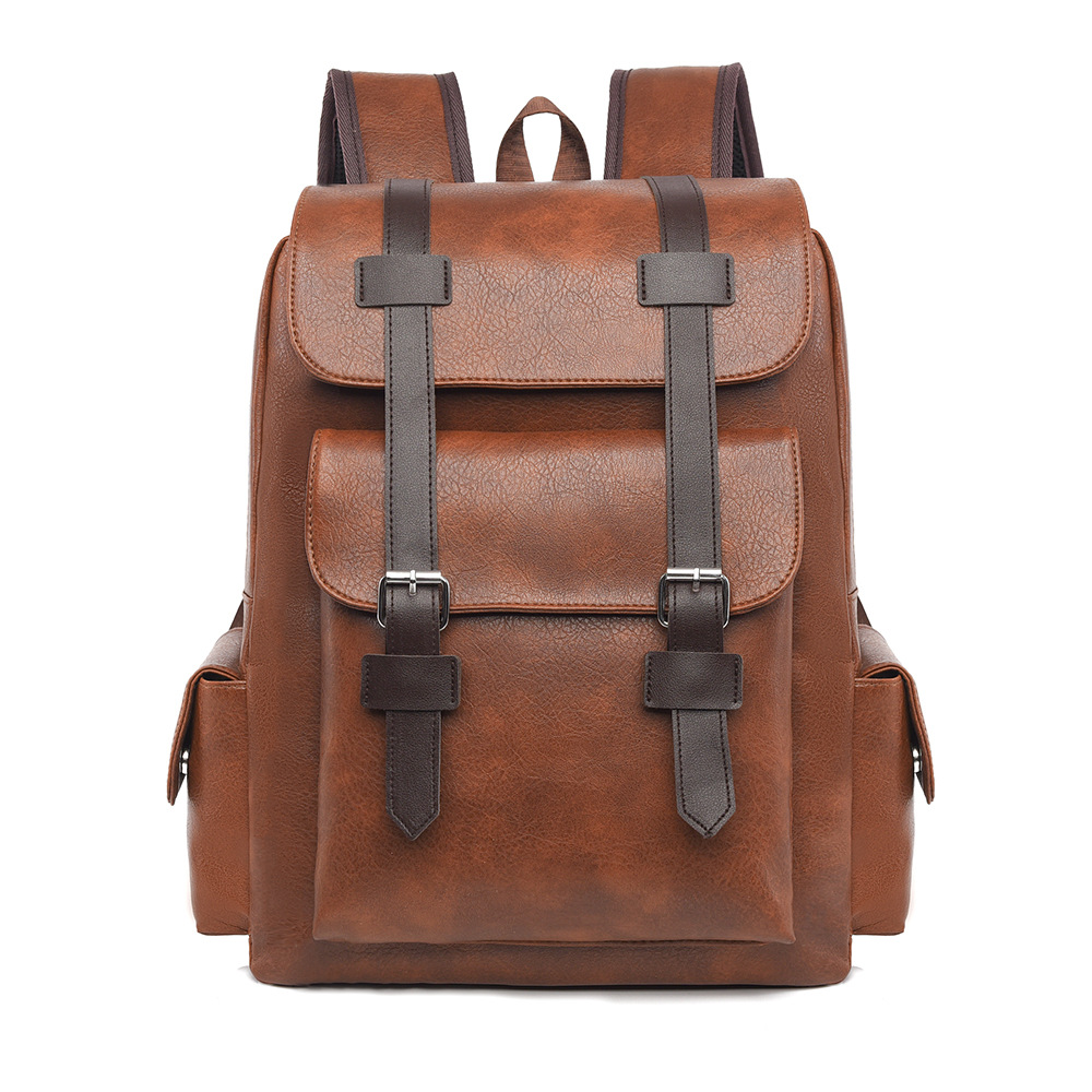 Cross-border men's simple and retro business computer bag, new soft pu trendy travel large-capacity backpack Item Picture