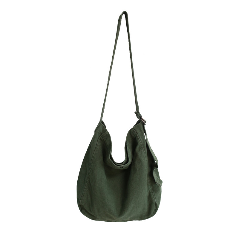 Large-capacity crossbody bag, simple and laid-back Japanese and Korean style artistic washed canvas bag, student single-shoulder bag, casual shopping bag Item Picture