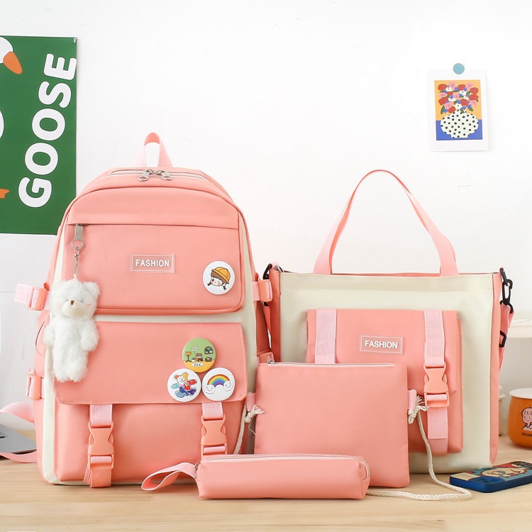 2025 New ins schoolbag for girls in Harajuku style, large-capacity four-piece backpack for junior and senior high school students, outdoor backpack details Picture