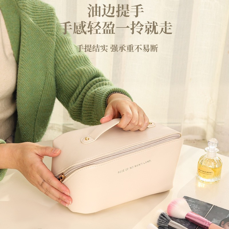 New organ pillow makeup bag, high-end pu leather large-capacity storage bag, travel portable hand-held storage bag in stock Specification drawing