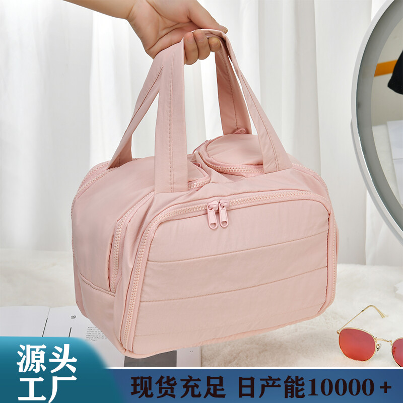 Double-wide four-opening large-capacity fluffy makeup bag, travel portable toiletry bag, multi-functional compartment storage bag for business trips full figure
