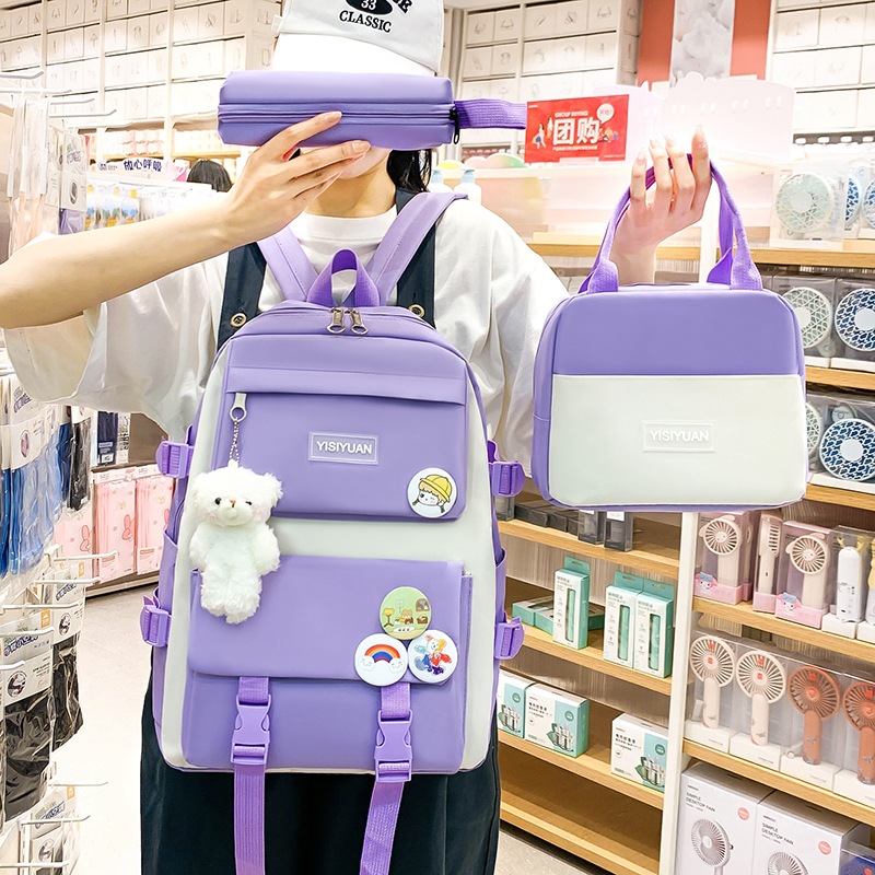 Wholesale of new cross-border schoolbags for girls, Korean version, large capacity backpacks for junior high school and primary school students, double-shoulder bags, insulated lunch boxes and bags full figure