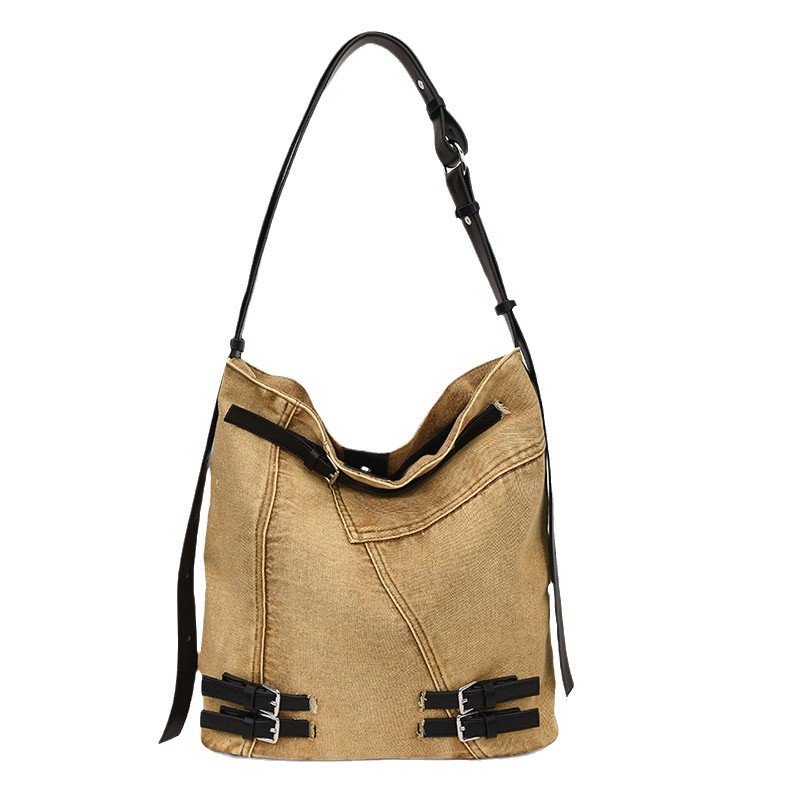 Cross-border large-capacity denim bucket bag for women, new retro commuter single-shoulder crossbody bag, casual hand-carry large bag Item Picture