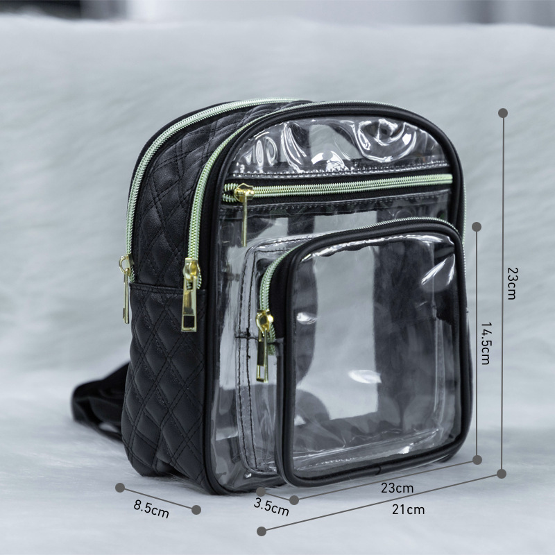 Cross-border bestseller Amazon quilted backpack, multi-layer large-capacity women's fashion backpack, waterproof transparent pvc bag details Picture