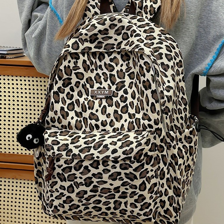 Dark style streetwear leopard print backpacks for men and women, Korean Instagram large-capacity versatile casual student schoolbags for trendy men and women Specification drawing