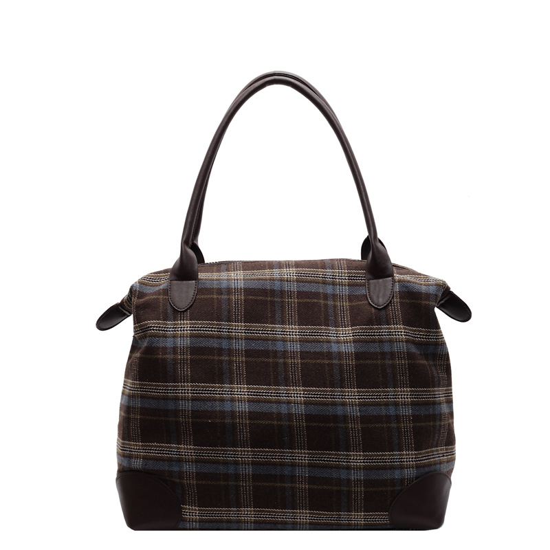 New simple and large-capacity tote bag, high-end commuting versatile handbag, retro autumn and winter checkered practical single-shoulder bag Item Picture