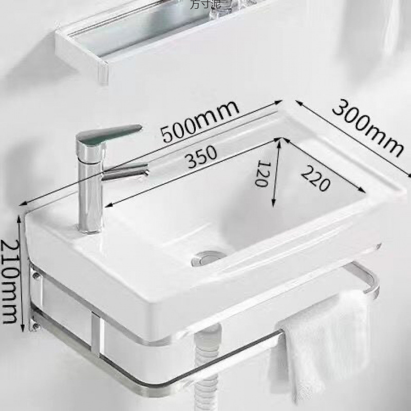 Wall-mounted washbasin, stainless steel stand, countertop, small-sized bathroom, balcony, washbasin, ceramic washbasin factory full figure