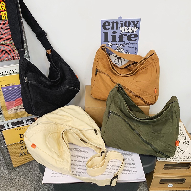 Washed canvas bag for women, 2022 new style retro postman bag, large capacity crossbody bag, college student tote bag for class Specification drawing