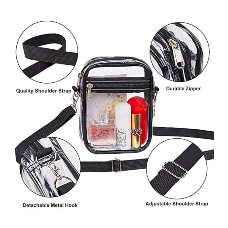 European and American PVC transparent bag, single-shoulder crossbody bag, waterproof multi-functional file bag, travel and outdoor storage, free money bag Specification drawing