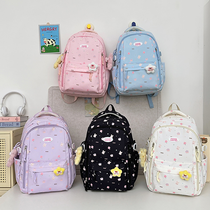 New schoolbag for junior high school birthday, 2025 floral print backpack, Qingxin High School students, college girls, versatile backpack full figure
