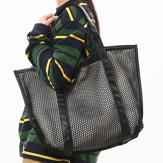 Korean style trendy grid beach bag for women 2025 New fashion storage bag, transparent single-shoulder bag, simple texture tote bag details Picture