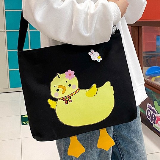 Cute canvas small bag for women 2024 new style, fashionable and versatile cartoon print single-shoulder bag, cool crossbody bag for girls details Picture