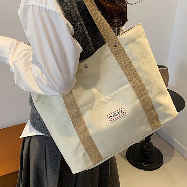 Large-capacity canvas bag for women, 2024 new style, Japanese-style casual student class hand-held and shoulder tote bag Specification drawing