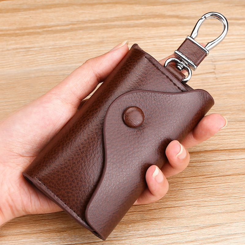 Leather car key case manufacturer wholesale large-capacity multi-functional waist-hung key case, simple and practical card case integrated details Picture