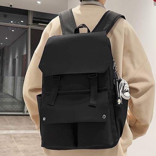 Korean-style ins fashion versatile large-capacity couple backpack for junior high school, senior high school and college students, solid-color multi-pocket travel backpack details Picture