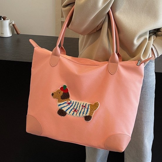 Korean style Instagram cute girl Tote bag 2024 New Cartoon dog shoulder bag large capacity versatile bag details Picture