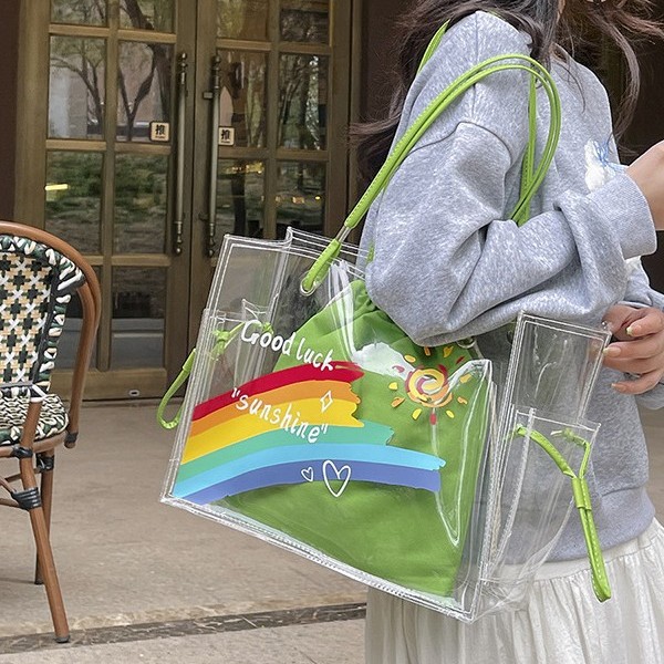 Spring/Summer 2025 handbags: ins Girls' Heart Waterproof transparent cartoon handbag, beach bag, fashionable new single-shoulder bag Application Scenario