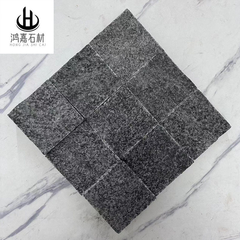 Sesame grey granite natural surface horseshoe stone manufacturer Sesame black small square 10.10 small material anti-slip floor paving stone details Picture