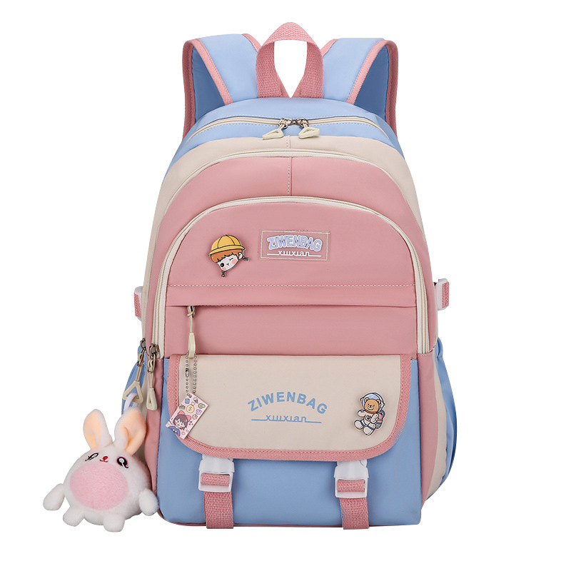 New color-blocking schoolbag for fourth-grade girls, backpacks for primary school students from grades one to six, and backpacks for girls and girls to protect their backs and shoulders Item Picture