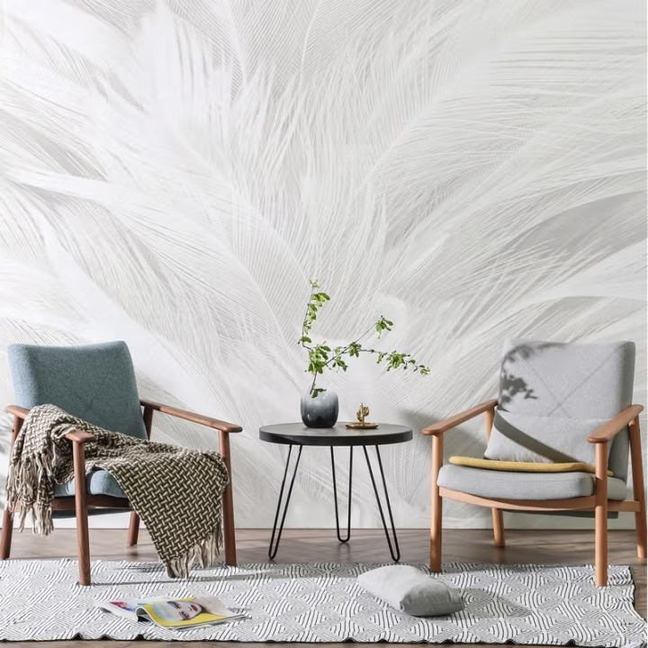 Nordic feather wall fabric 8d three-dimensional hotel front desk sofa bedside TV background wall wallpaper live streaming room mural Application Scenario