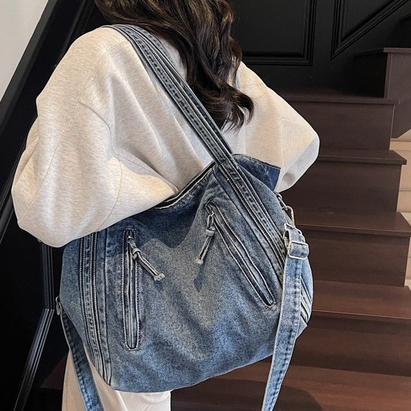 Simple woven women's casual hand-held large bag 2023 autumn/Winter fashion new single-shoulder bag Mommy Tote bag full figure