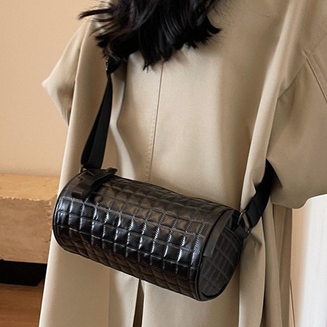 Cross-border cylindrical checkered bag for women, 2024 new style commuting bag, trendy, simple and fashionable couple crossbody bag, sporty small bag Specification drawing