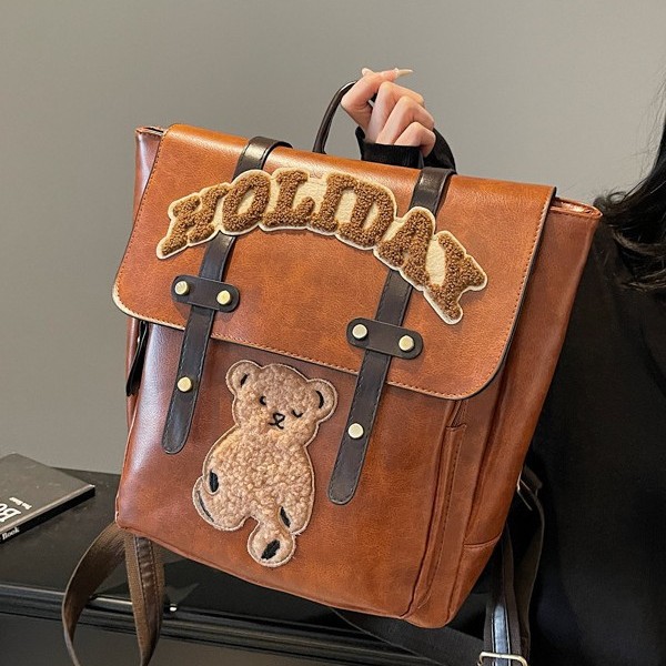 Cute little bear large-capacity backpack, student cartoon backpack, versatile for autumn and winter, college style backpack, design sense bag details Picture