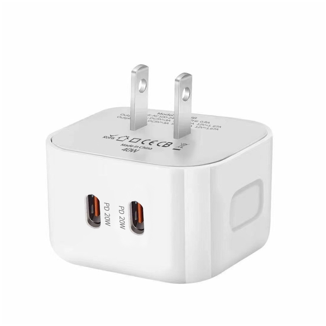 Cross-border mobile phone fast charging head with dual ports, suitable for iphone15 fast charging PD20W Apple charger head Item Picture