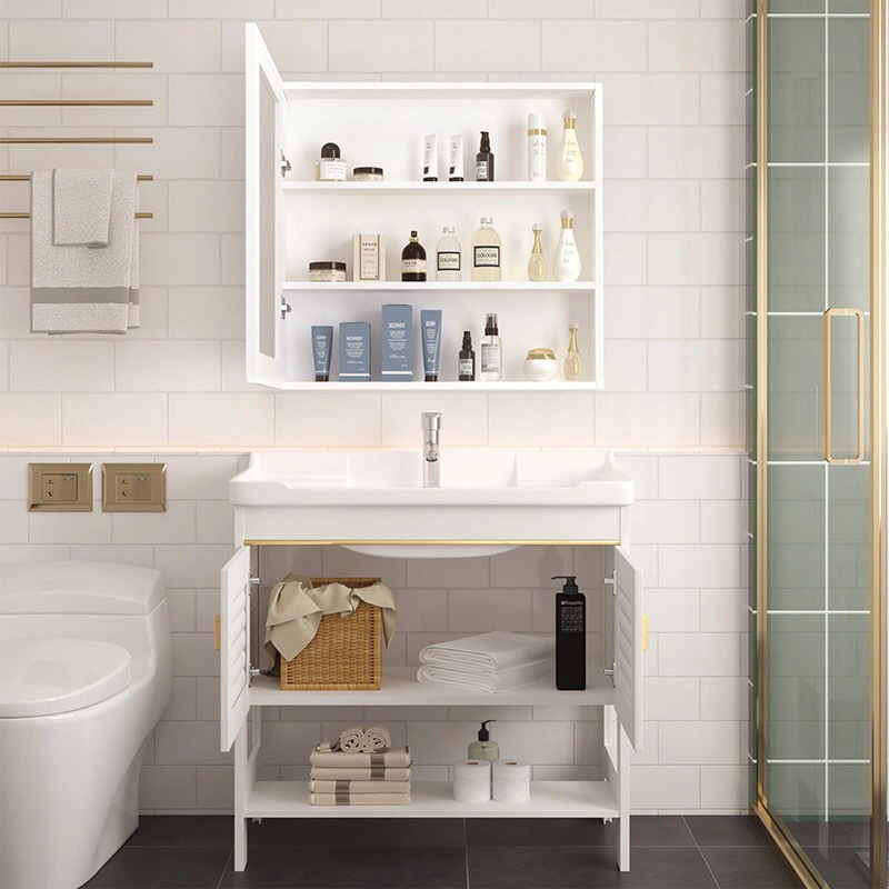 Floor-standing washbasin cabinet combination, space aluminum bathroom washbasin, small-sized bathroom cabinet, washbasin and sink, simple details Picture