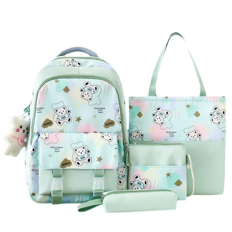 New cross-border cute girls' schoolbag, dreamy and colorful, versatile backpack set for primary and junior high school, four-piece cartoon backpack Item Picture