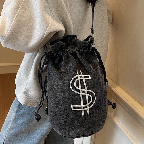2025 Women's crossbody bag, denim letter backpack, niche and quirky canvas small backpack, single-shoulder crossbody bag, dual-purpose bag Specification drawing