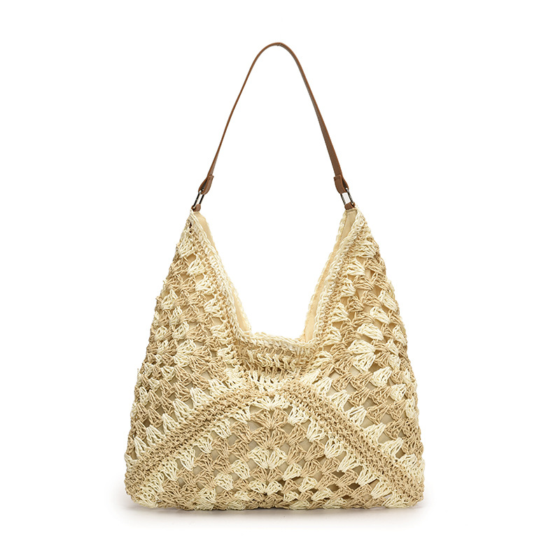 New color-blocking 2025 popular bestsellers, large-capacity woven bag, versatile and fashionable straw woven bag, vacation and commuting single-shoulder bag Item Picture