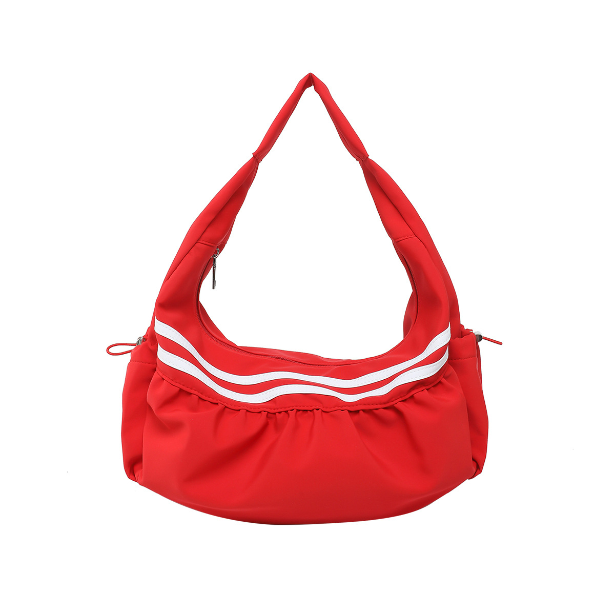 Color-blocking tote bag, women's nylon fabric bag, pleated large capacity, striped patchwork line single-shoulder bag, design sense, underarm bag Item Picture
