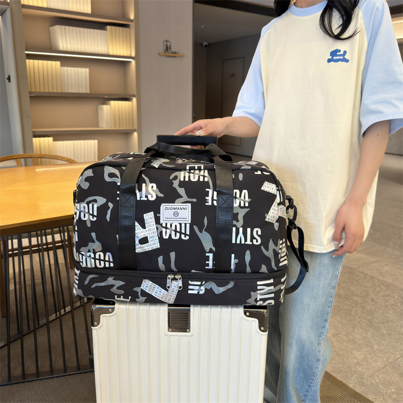 Dry-wet separated luggage bags, large-capacity sets for men and women, suitcases, travel bags, fashionable lettered gold-embossed sports and fitness bags Specification drawing