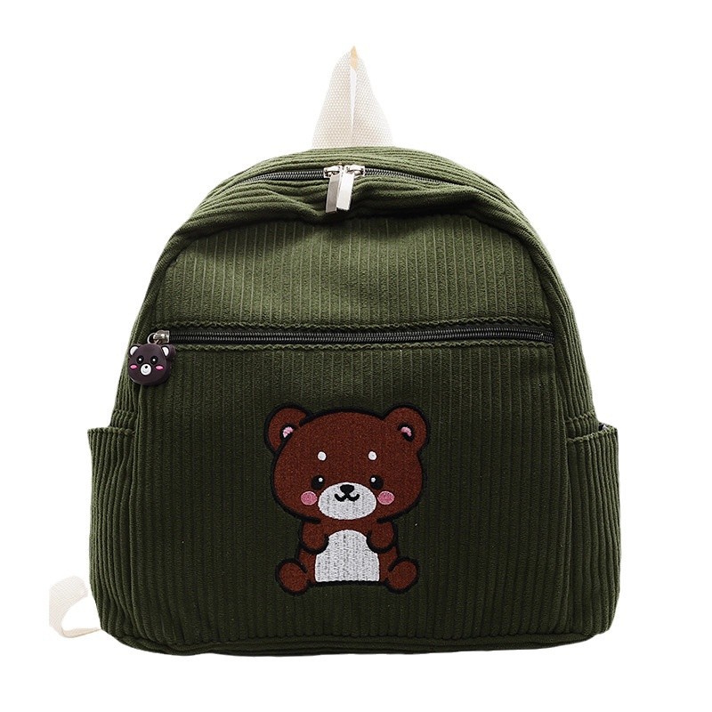 ins Versatile casual backpack, women's versatile artistic backpack, fresh and solid color Korean-style bear backpack Item Picture