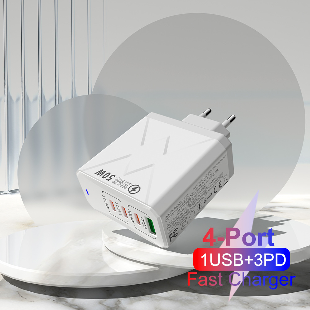 Best-selling QC3.0+3PD fast charging charger, European, American, British, Australian and Korean standard black, white, yellow and pink 100W fast charging head Specification drawing