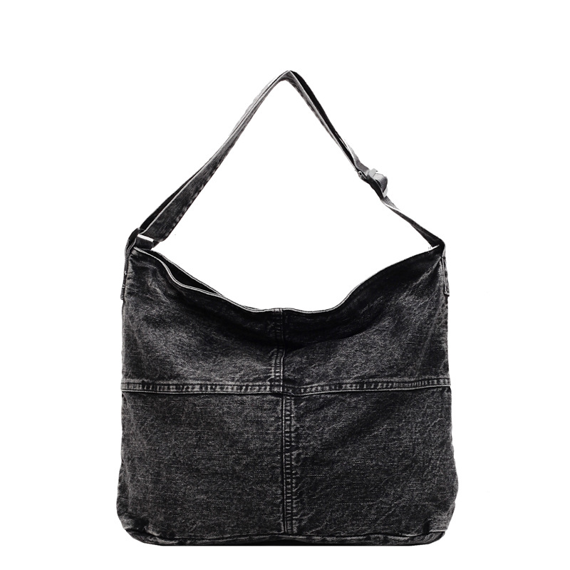 Retro and fashionable large-capacity denim tote bag 2024 new artistic style college student commuting and class single-shoulder bag Item Picture