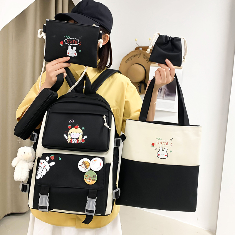 New canvas backpack set, Korean-style casual primary school backpack, large-capacity junior high school student backpack wholesale full figure
