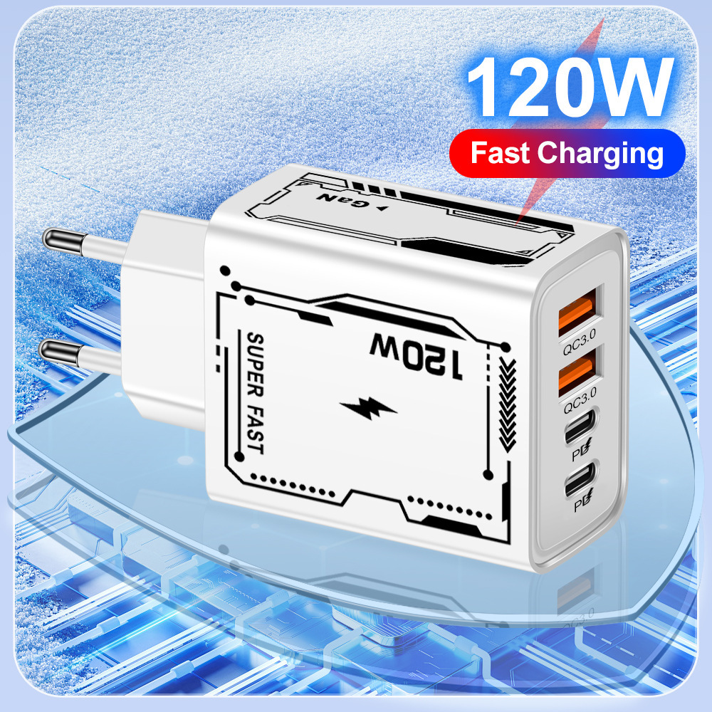 The 120W dual PD+ dual USB charger is compatible with dual Type-C smart fast charging heads for iPhone 15 and Huawei phones full figure