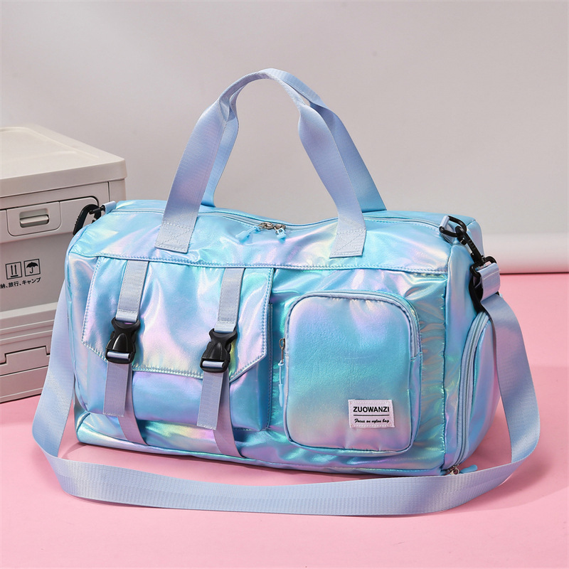 Fashionable pearlescent glossy swimming bag, women's large-capacity sports multi-functional fitness bag, waterproof dry and wet separation travel bag full figure