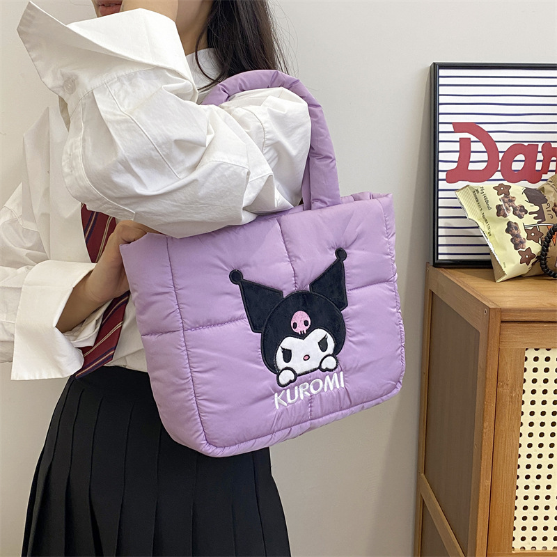New cartoon cute down fabric handbag, Pacha Dog shoulder bag, Melody Kuromitot bag wholesale version Specification drawing