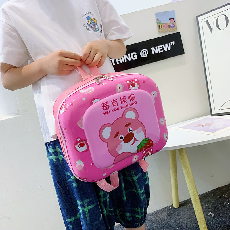 2023 Hard-shell children's schoolbags, cute boys and girls cartoon strawberry bear backpacks, kindergarten kids eggshell bags details Picture