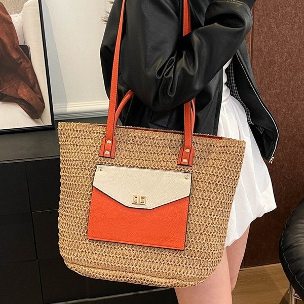 Cross-border large-capacity travel and vacation beach bag for women 2025 new style high-end woven single-shoulder underarm tote bag details Picture