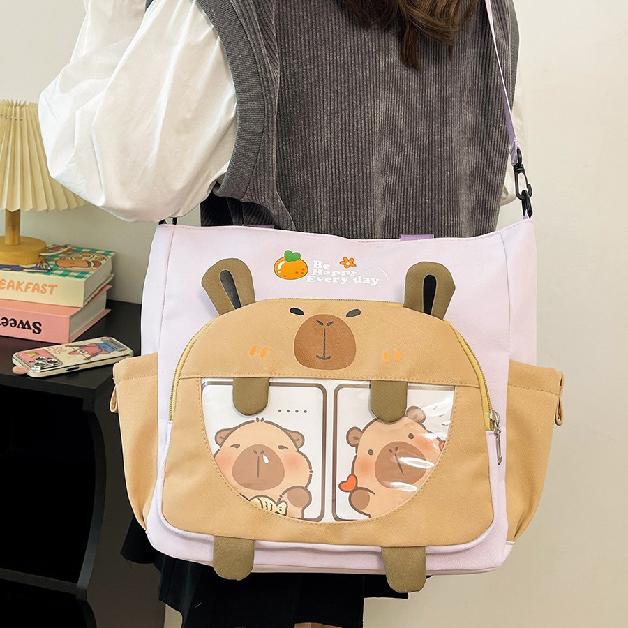 Japanese-style lightweight capibara bag, cute pain bag, casual, simple and fresh girl single-shoulder bag, student crossbody bag details Picture